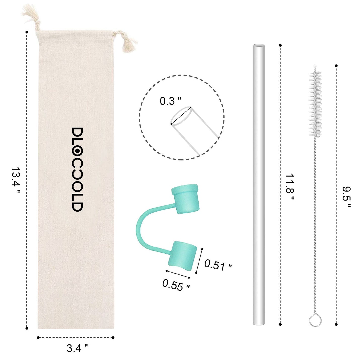 4 Pack Silicone Straw Covers Cap & Plastic Straw & Straw Brush Set