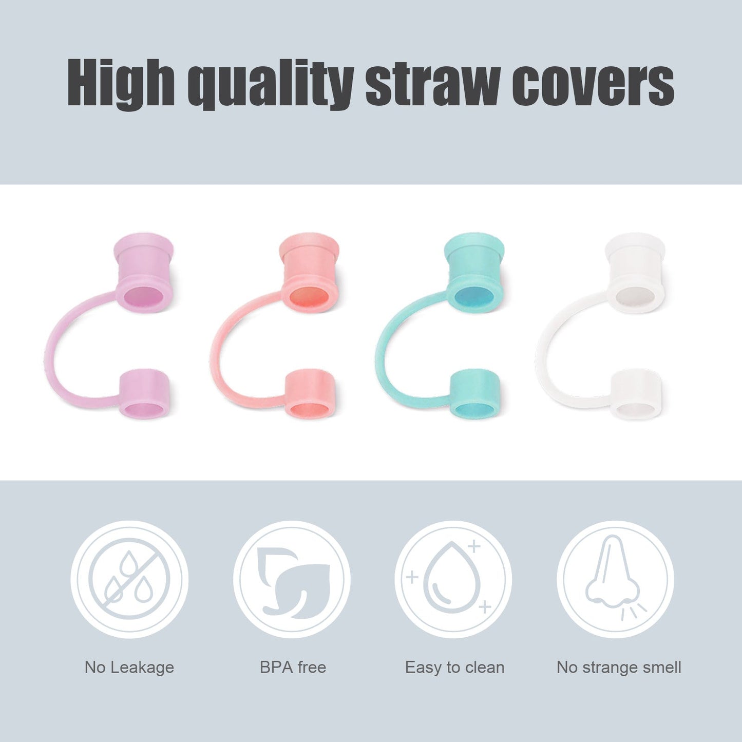 4 Pack Silicone Straw Covers Cap & Plastic Straw & Straw Brush Set