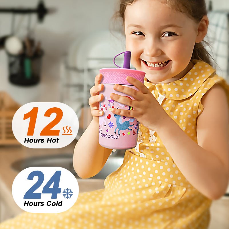 DLOCCOLD Kids Insulation Stainless Steel Tumbler with Spill Resistant Flexible Straw