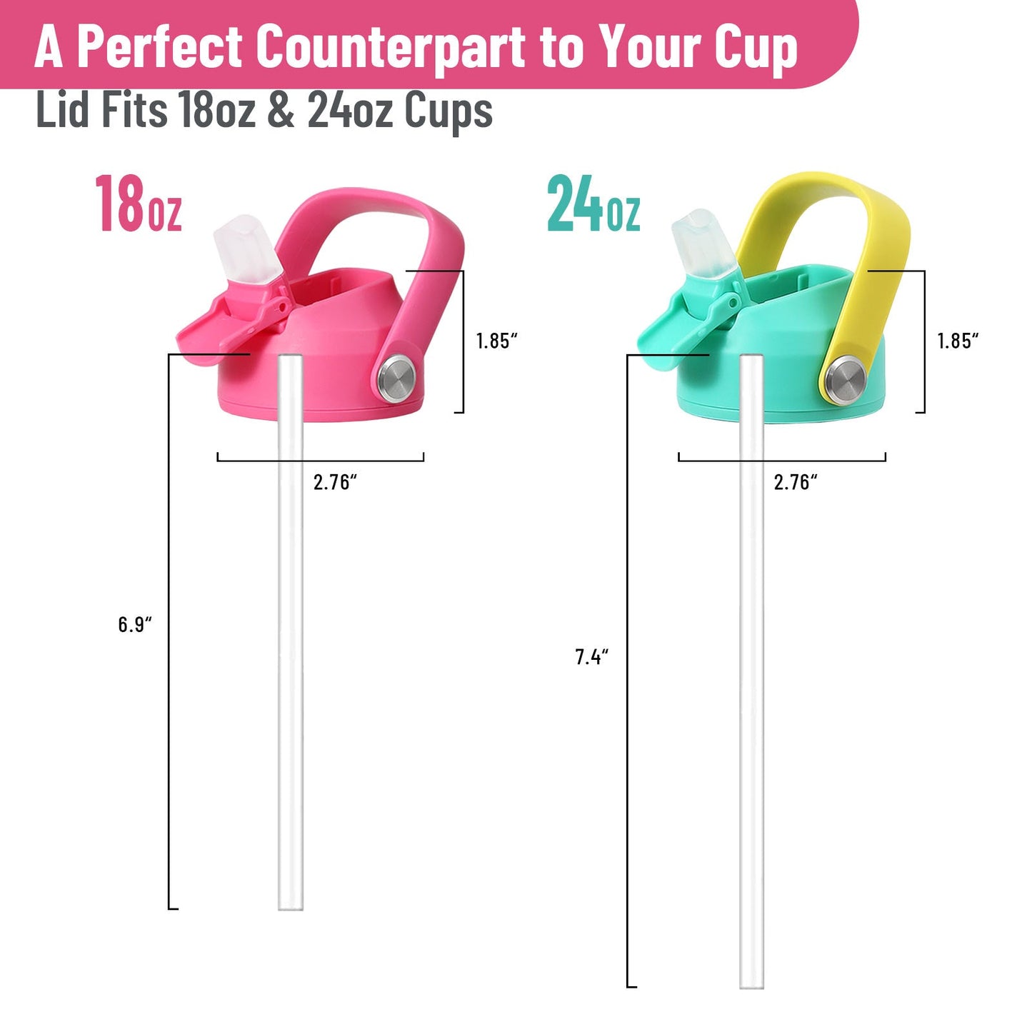 Replacement Lid with Straw and Handle for DLOCCOLD 18oz & 24oz Kids Water Bottle