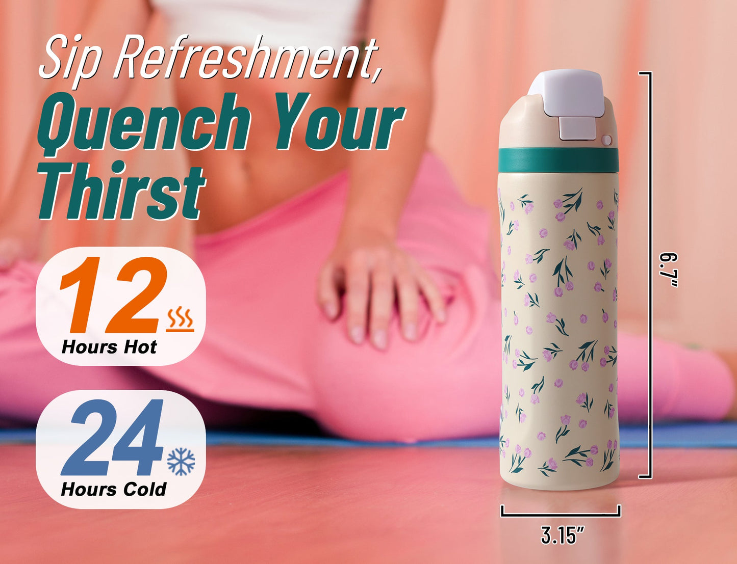 DLOCCOLD Insulated Stainless Steel Water Bottle, Leak-Proof Thermos | 24 OZ