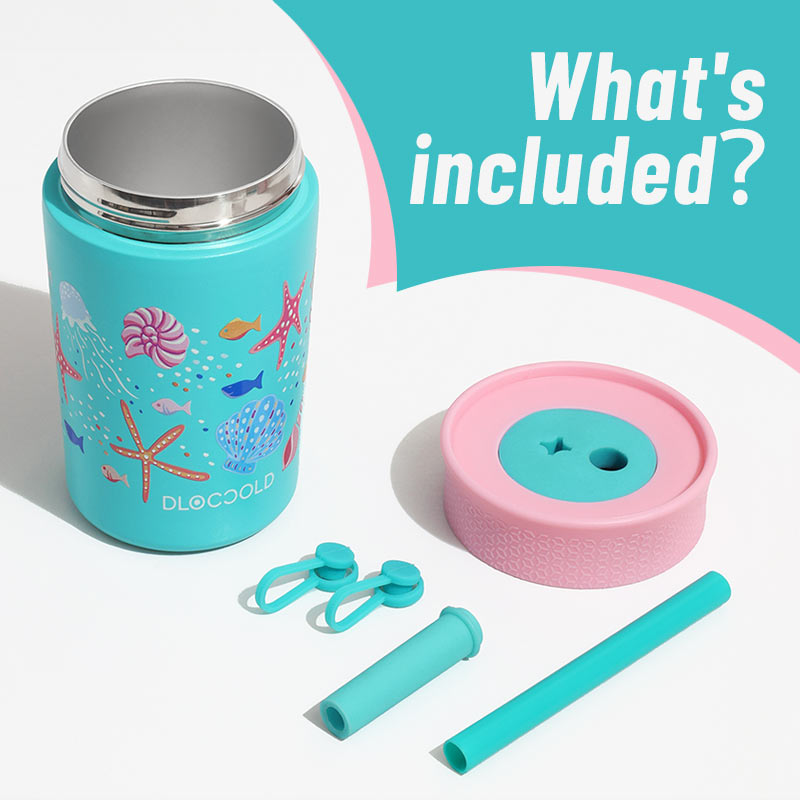 DLOCCOLD Kids Insulation Stainless Steel Tumbler with Spill Resistant Flexible Straw