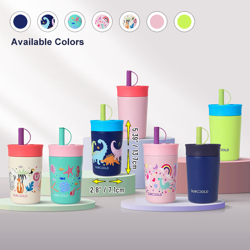 DLOCCOLD Kids Insulation Stainless Steel Tumbler with Spill Resistant Flexible Straw