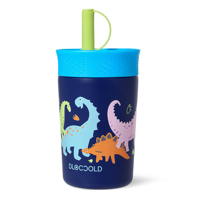 DLOCCOLD Kids Insulation Stainless Steel Tumbler with Spill Resistant Flexible Straw