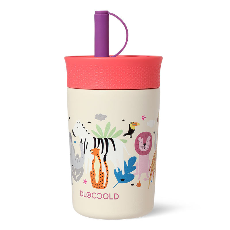 DLOCCOLD Kids Insulation Stainless Steel Tumbler with Spill Resistant Flexible Straw